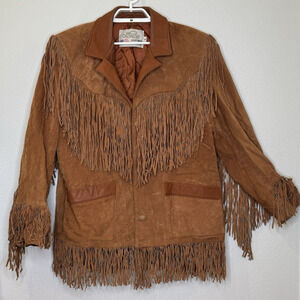 Vintage Lariat Suede Leather Jacket Mens Size XL Brown Fringe Western USA 1980s